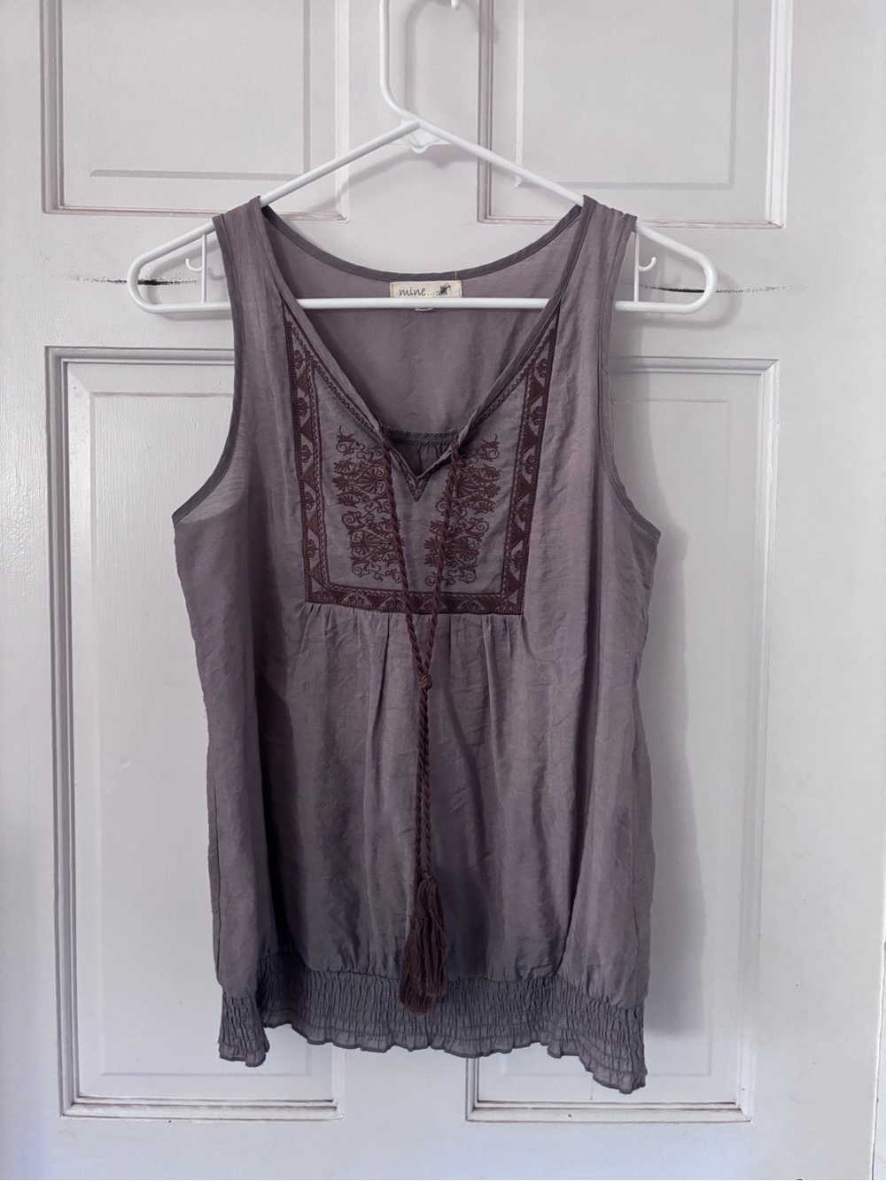 mine Lavender Embroidered Sleeveless Tassel Camisole